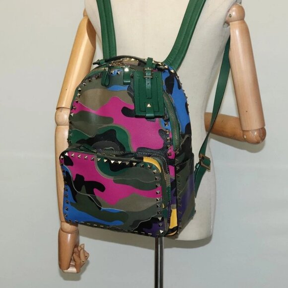 VALENTINO Studs Backpack Leather Camouflage - Picture 14 of 16